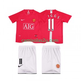 Camisolas de futebol Manchester United GIGGS 11 Premier League 2007 2008 Retro Criança Equipamento Principal Manga Curta